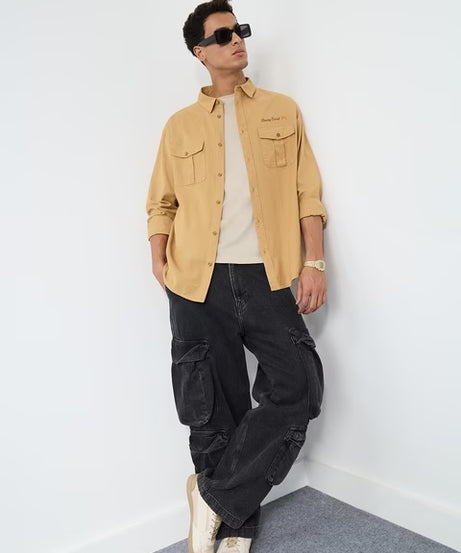 Utility Tan Cotton Linen Shirts