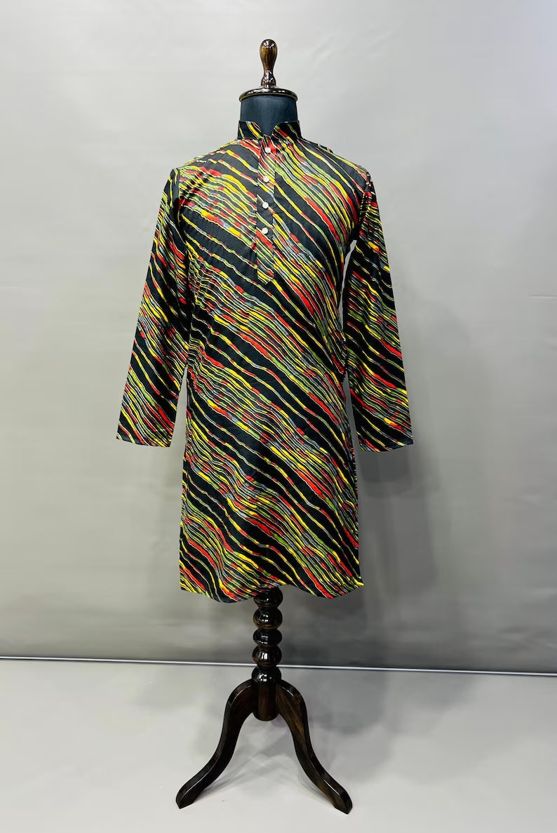 Cotton With Heavy Foil Print Kurta Pajama Set For Men's