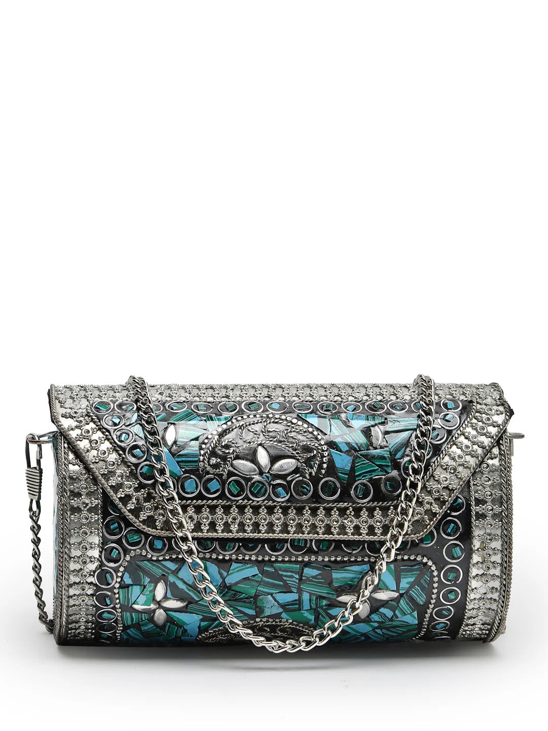 Mosaic Embellished Metal Clutch