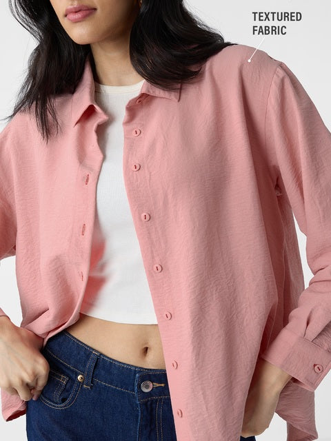 Textured Rose Pink Women Boyfriend Shirts