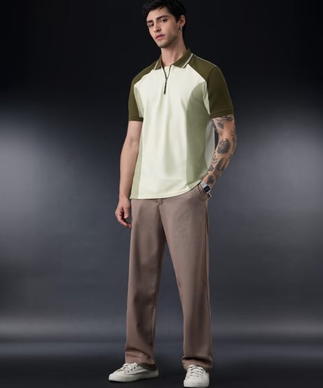 Colourblock Polo Matcha Zipper Polos