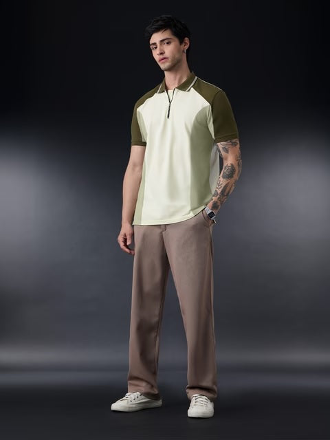Colourblock Polo Matcha Zipper Polos