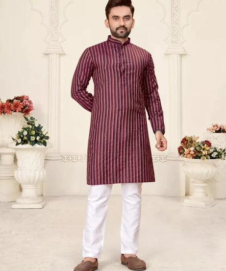 Pure Linen Cotton Kurta Pajama Combo Set For Men's