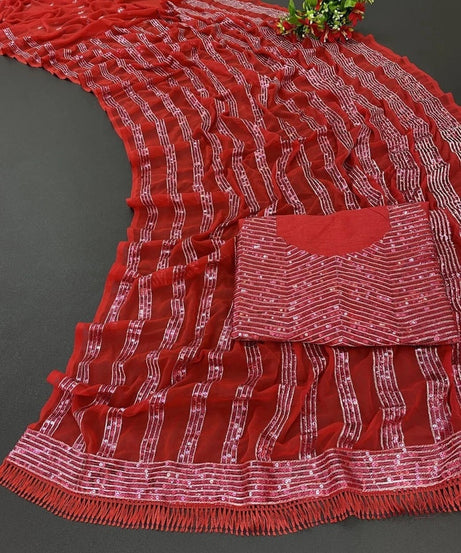 Wedding Party Wear Georgette Beautiful Saree & Blouse 11-JR