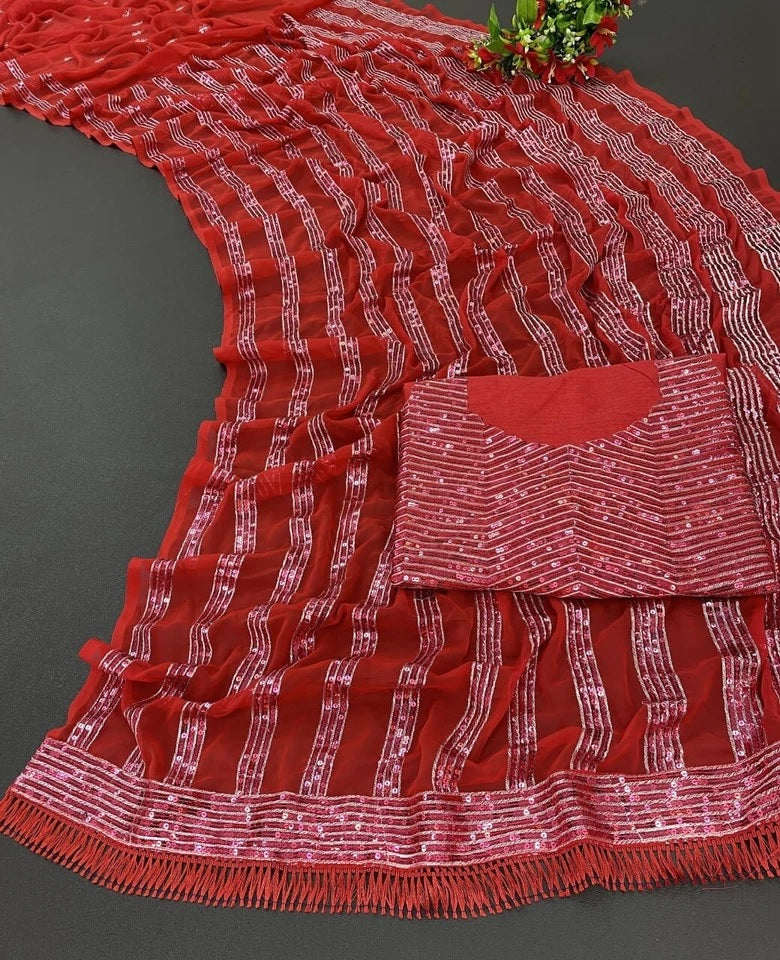 Wedding Party Wear Georgette Beautiful Saree & Blouse 11-JR