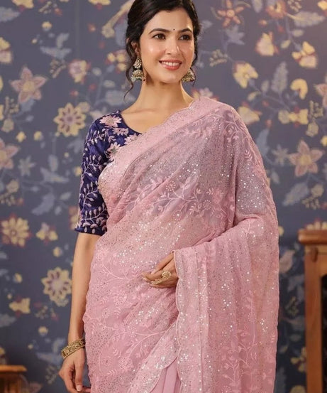 Traditional Classic Stylish Georgette Saree,Party Wedding Wear Sari Blouse