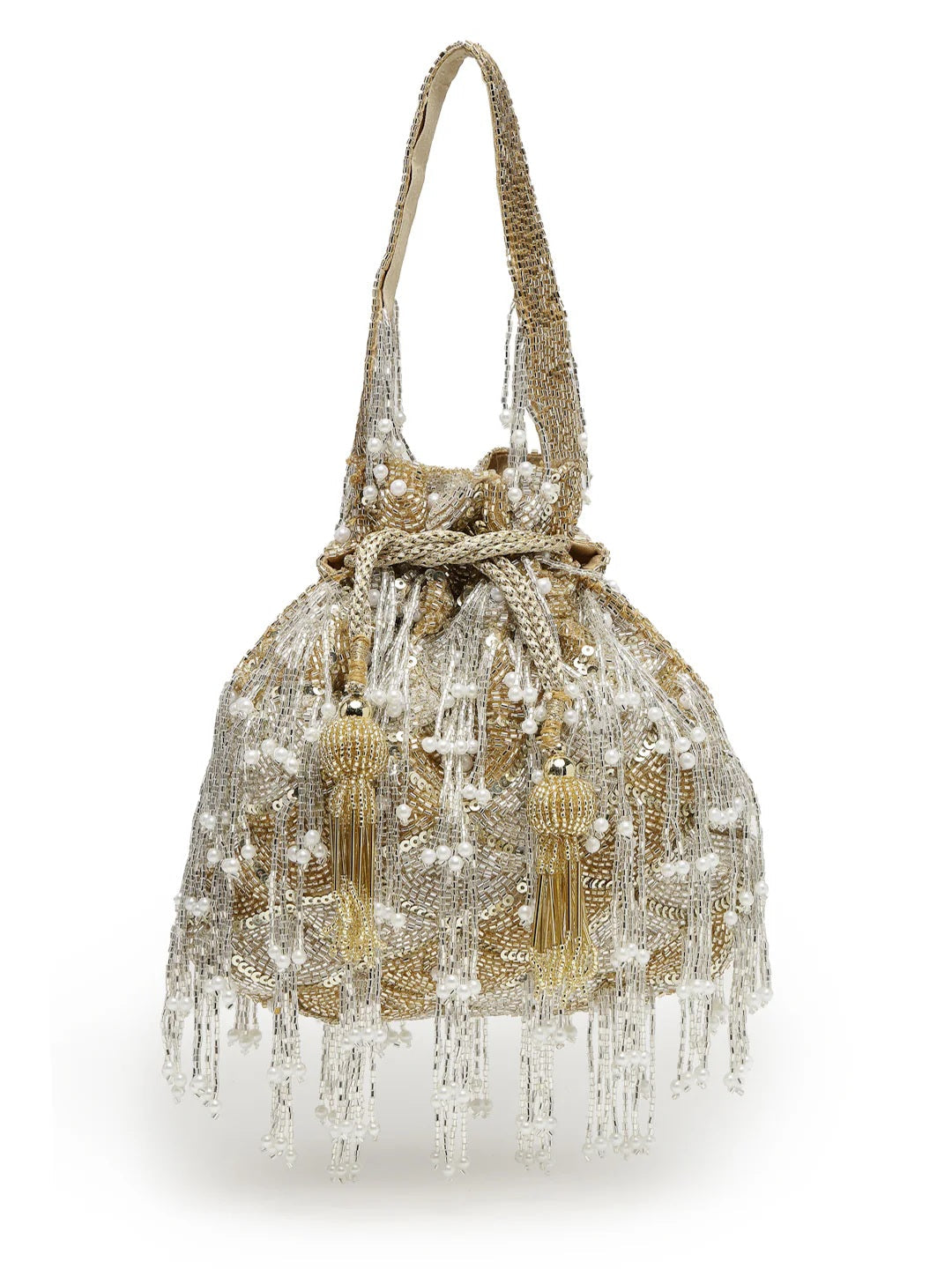 Droop Palmette Embellished Suede Potli Bag