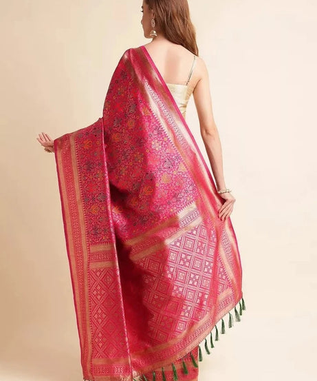 Heavy Banarasi Weaving Patola Silk Saree With Blouse