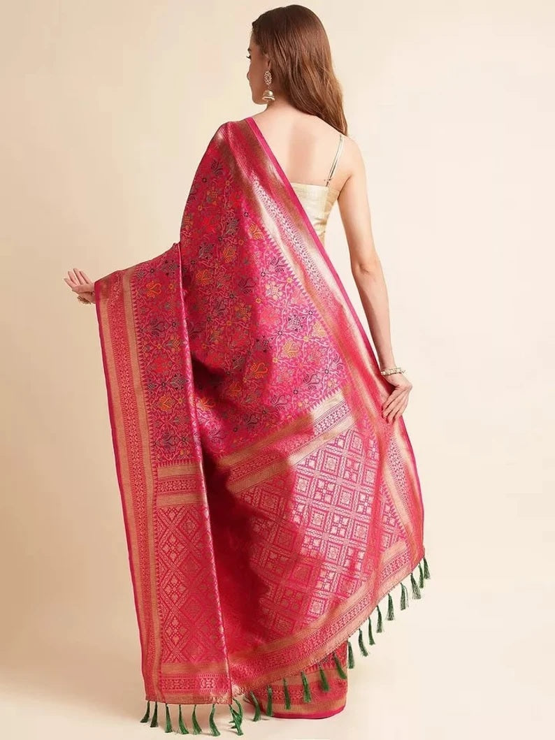 Heavy Banarasi Weaving Patola Silk Saree With Blouse