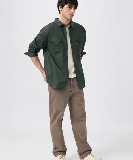 Dark Green Men Utility Shirts