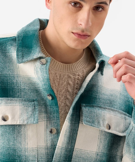Light Emerald And White Men Flannel Shirts