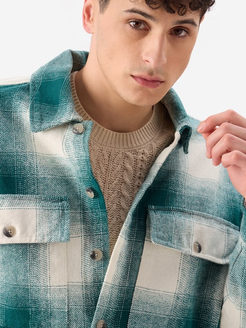Light Emerald And White Men Flannel Shirts