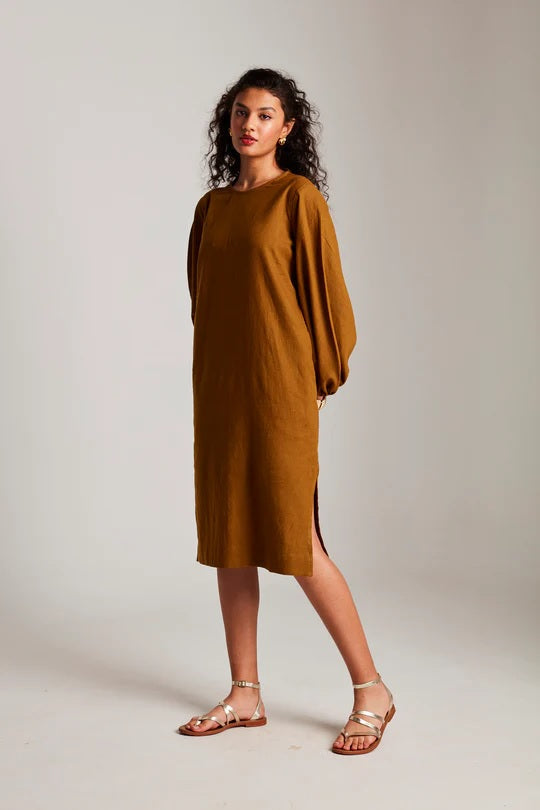 Co-Linen Balloon Sleeves Dress