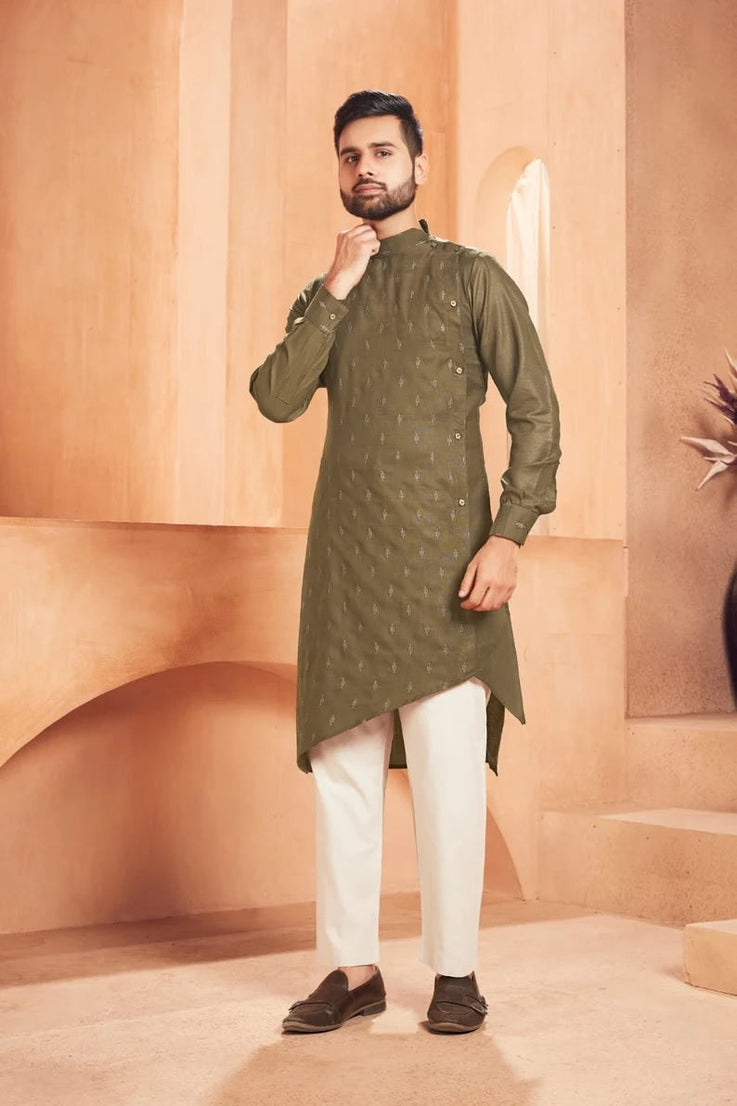 Heavy Magic Cotton With  Embroidery Butti Kurta Pajama Set for Men's