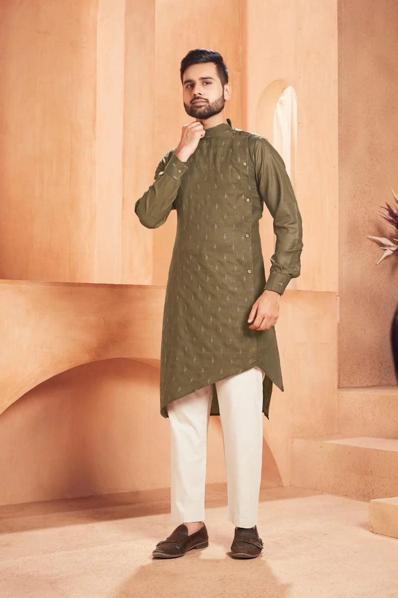 Heavy Magic Cotton With  Embroidery Butti Kurta Pajama Set for Men's