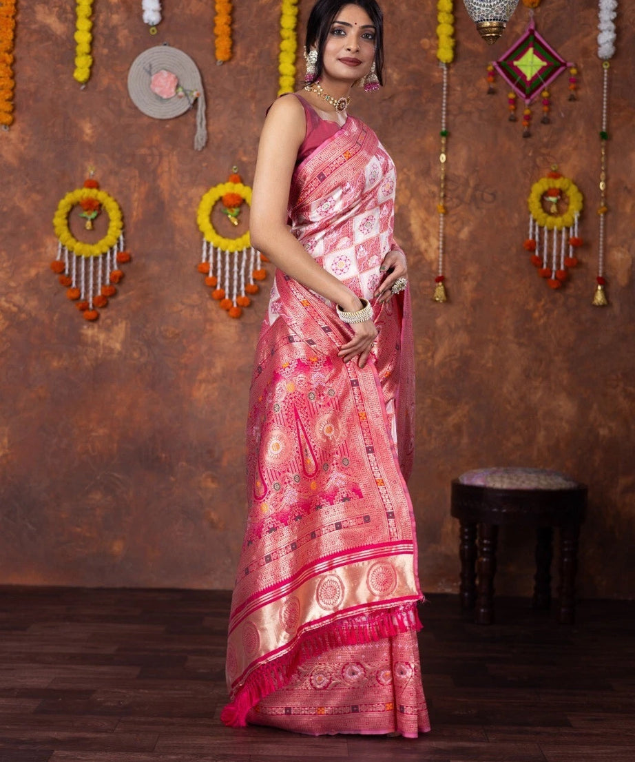 Premium Patola Silk Saree Wedding Traditional Wear Sari With Blouse