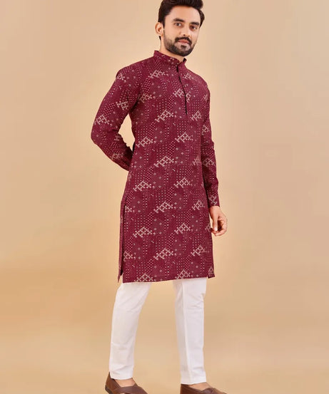 Premium Soft Cotton Foil Print Men's Kurta Pajama Set