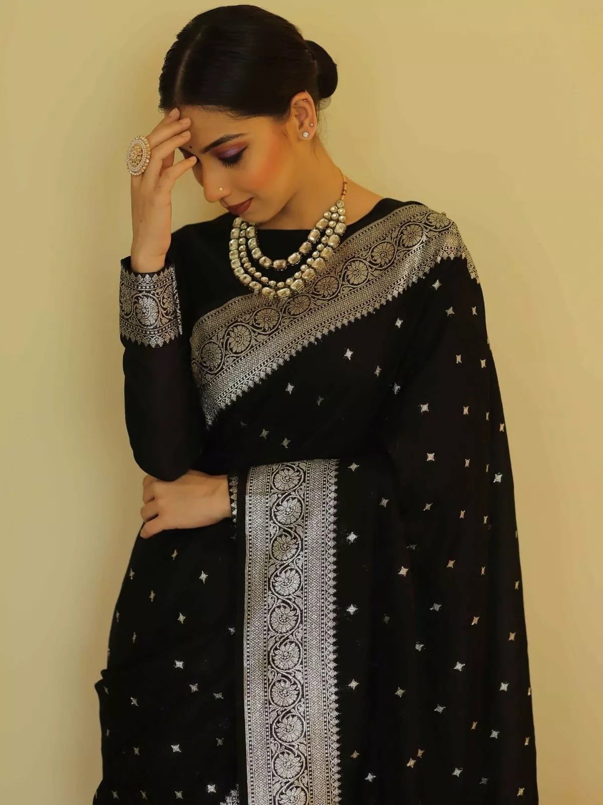 Black Designer Banarasi Soft Silk Saree & Blouse