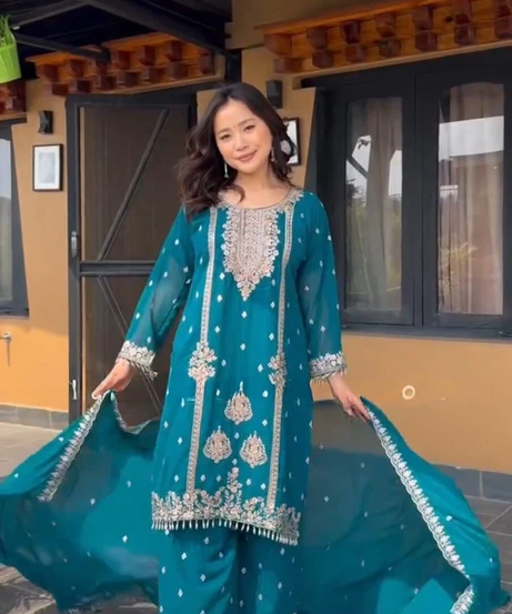 Beautiful Classic Heavy Pure Chinon  Kurti Bottom & Dupatta Set 12-DC