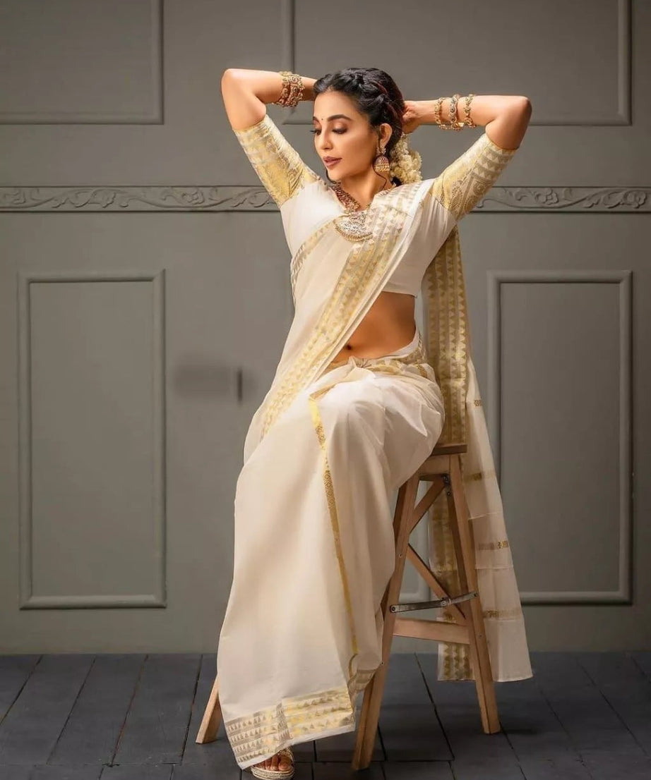 Soft Banarasi Silk With Weaving Gold Zari Saree With Blouse