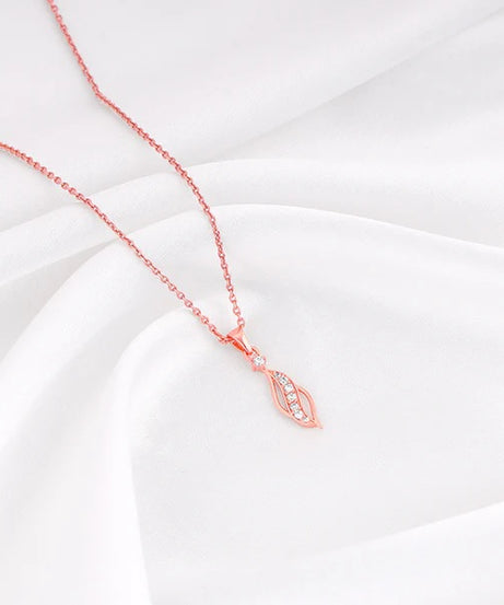 Rose Gold Leaflet Pendant With Link Chain