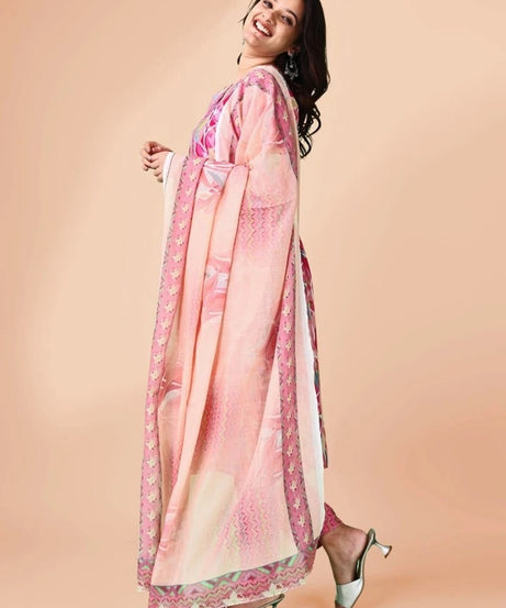 Heavy Cotton Blend Digital Print Kurti-Pant with Dupatta Women's 12-VZ