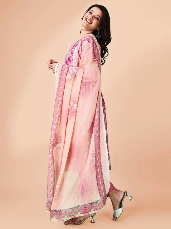 Heavy Cotton Blend Digital Print Kurti-Pant with Dupatta Women's 12-VZ