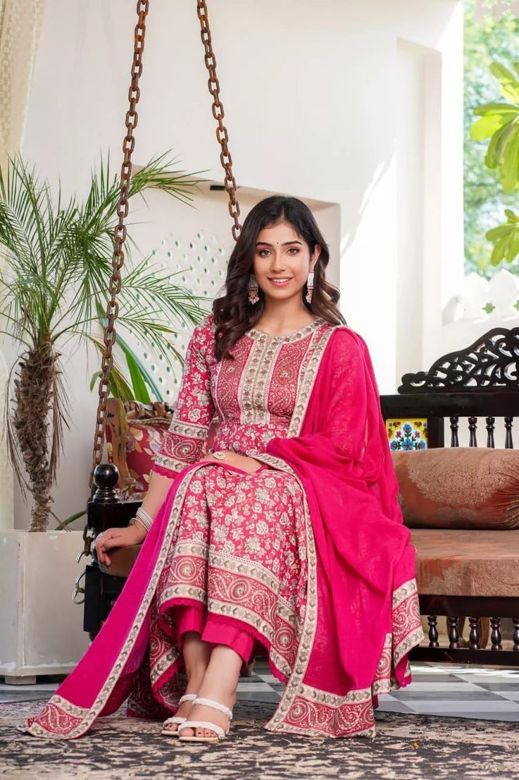 Cotton Print Fancy Bollywood Style Kurti Pant Dupatta