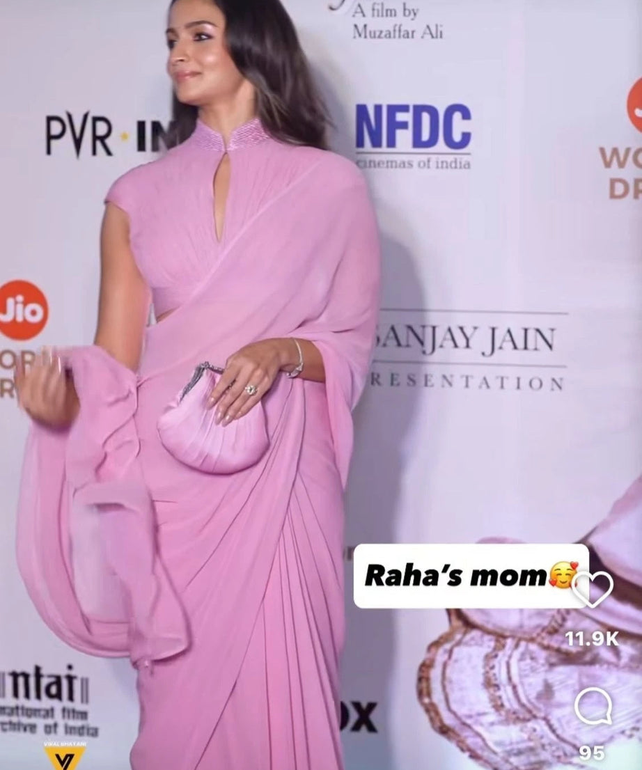 Fancy Soft Pure Chiffon Pink Beautiful Saree With Blouse