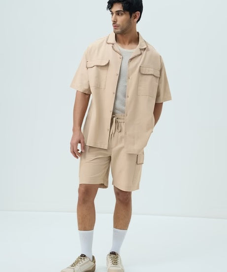 Cotton Linen Utility Sand Oversized Shirts