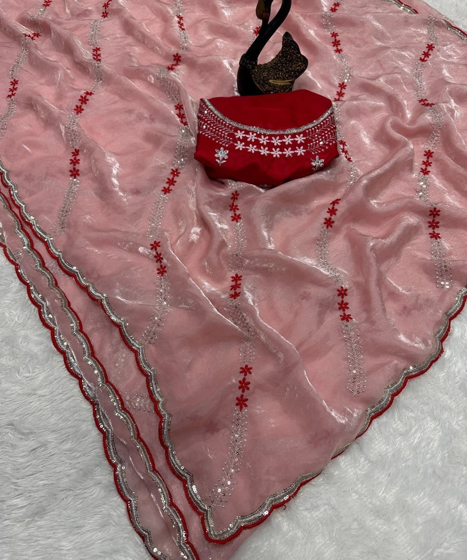 Soft Space Silk Beautiful Designer Light Color's Sari With Blouse