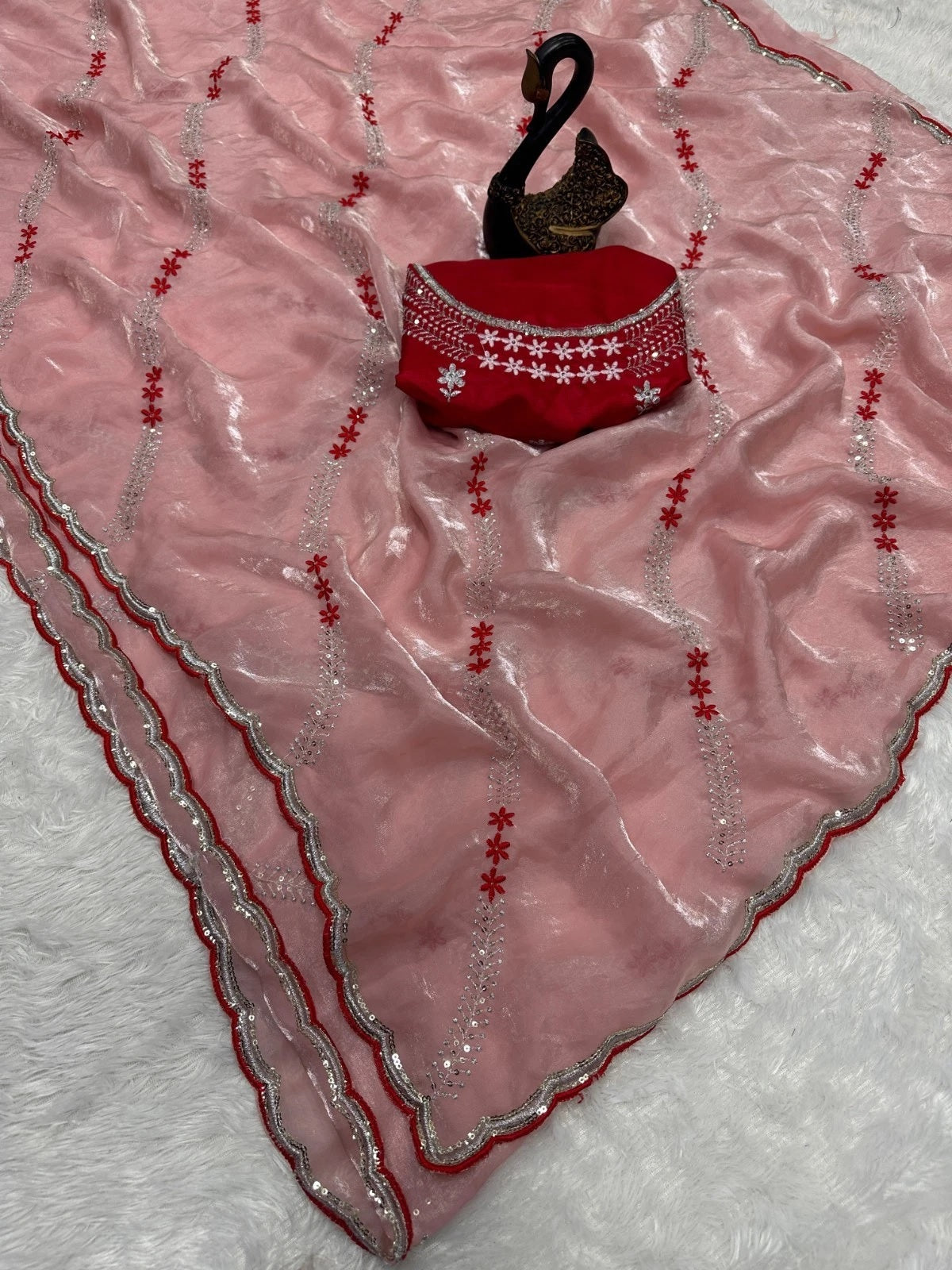 Soft Space Silk Beautiful Designer Light Color's Sari With Blouse