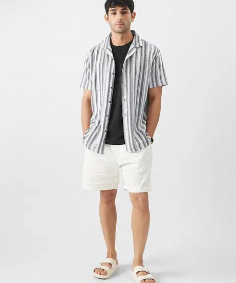 Monochrome Stripes Men Textured Shirts