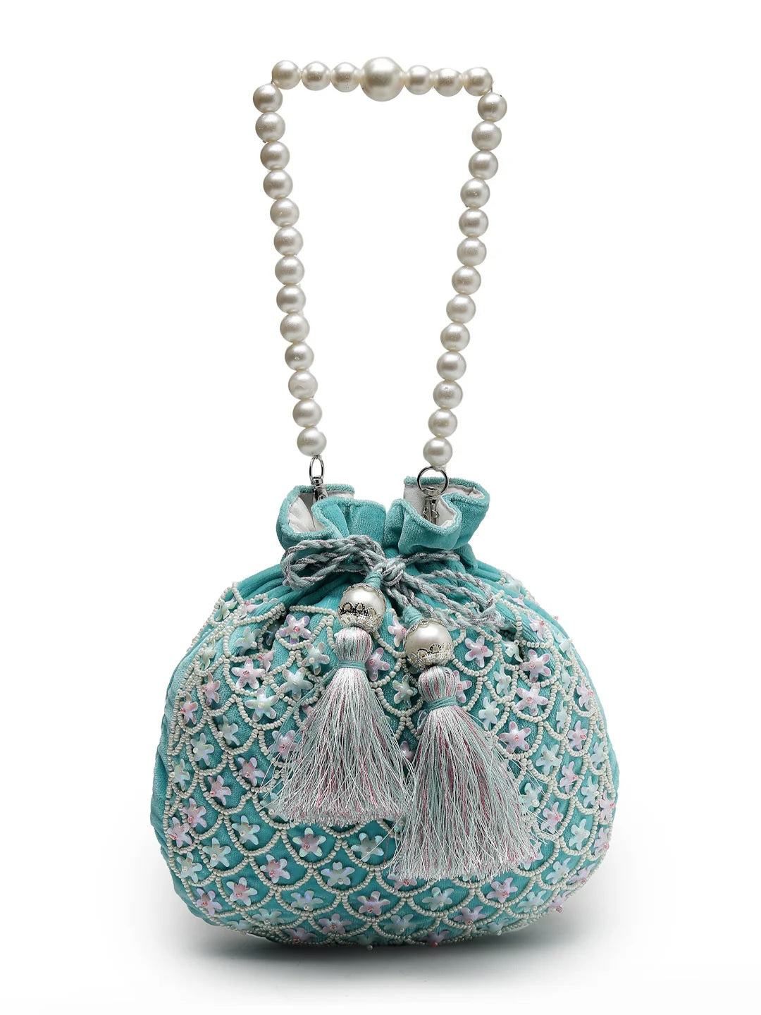 Dangle Fish Scale Embellished Velvet Potli Bag