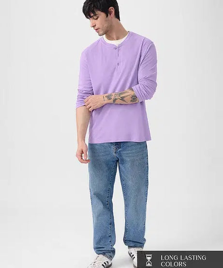 Solids Light Lavender Supima Full Sleeve Henley T-Shirts
