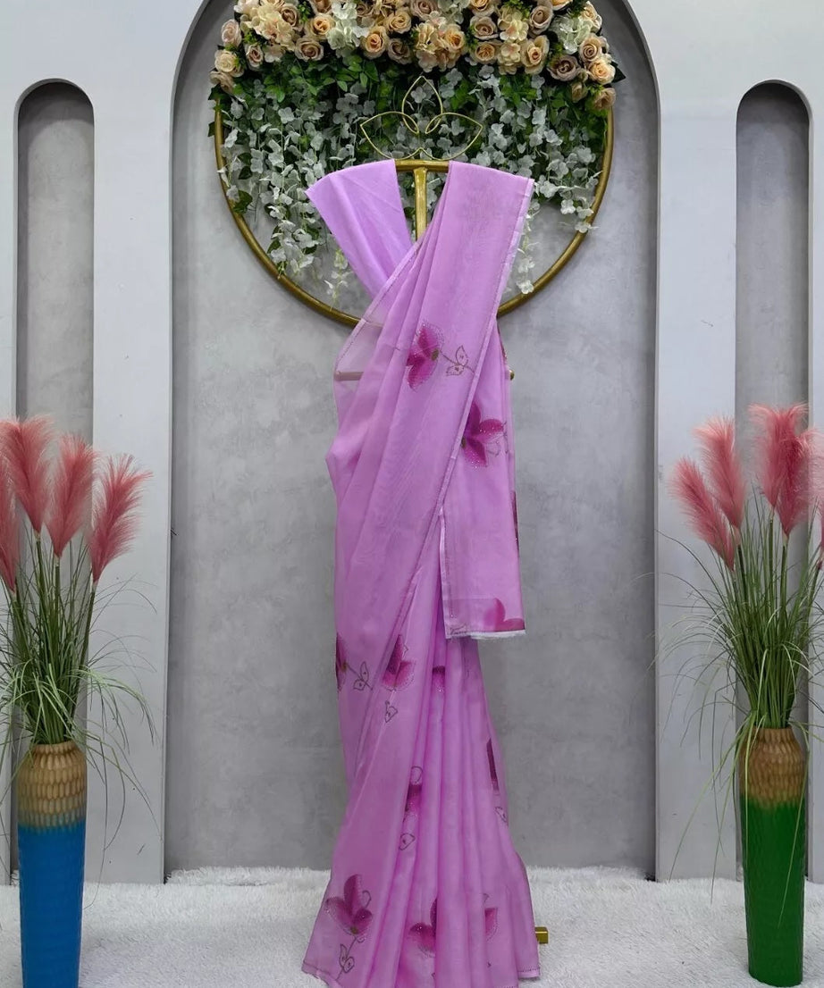 Purple Banarasi Silk With Plain Work  Saree With Blouse