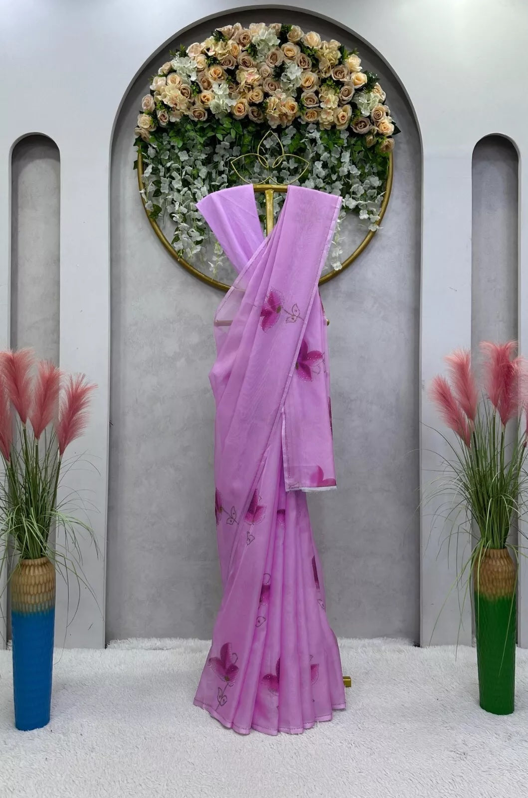 Purple Banarasi Silk With Plain Work  Saree With Blouse