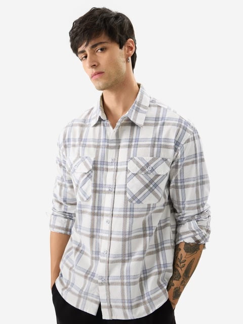 Plaid Glacier Men Textured Shirts