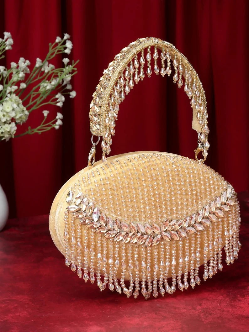 Tassel Embellished Velvet Clutch