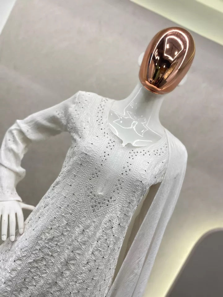 Cotton With Embroidery Diamond Work Top Palazzo Dupatta Set