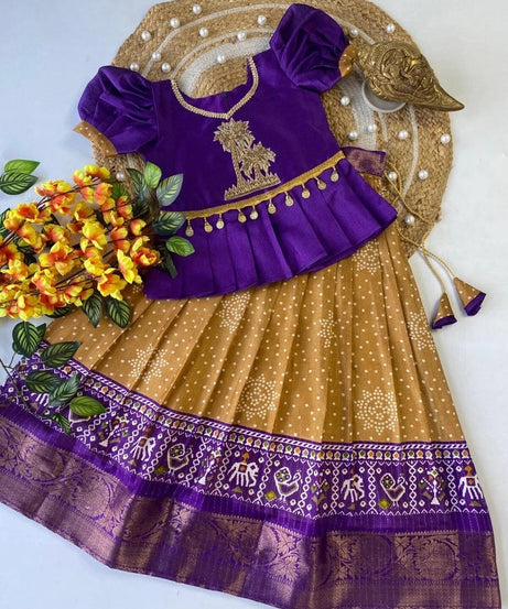 Kids & Girls Heavy Pure Dola Silk With Zari Design Lehenga Blouse 22-KL
