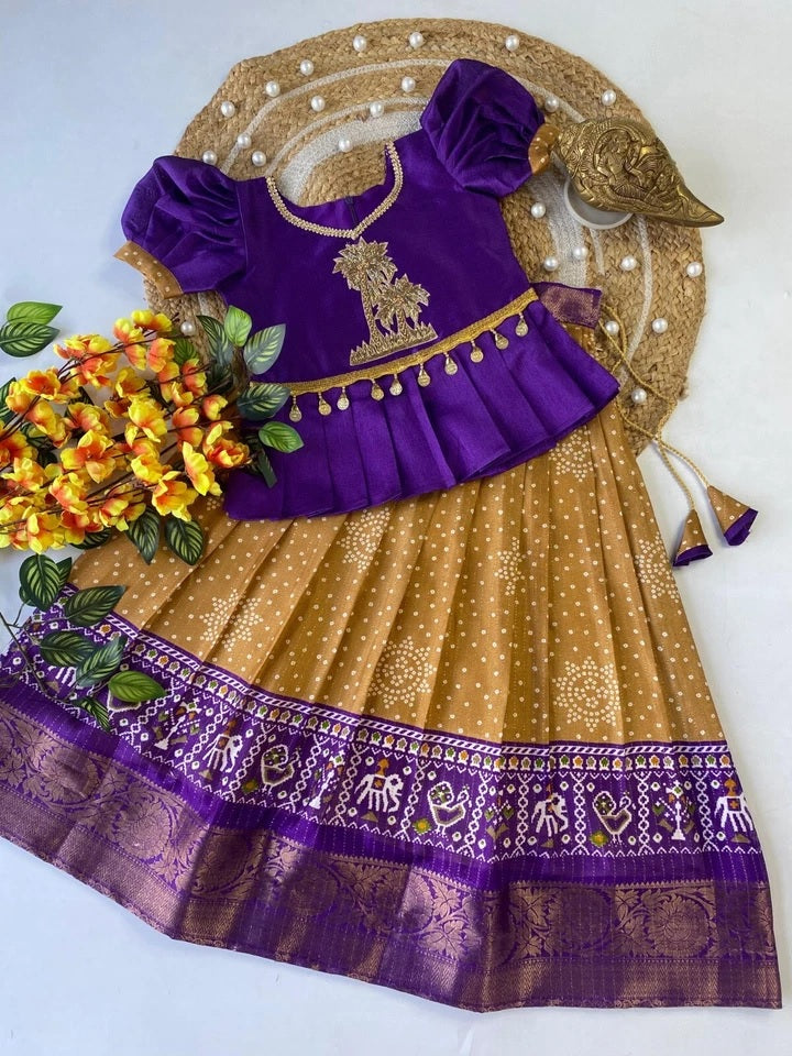 Kids & Girls Heavy Pure Dola Silk With Zari Design Lehenga Blouse 22-KL