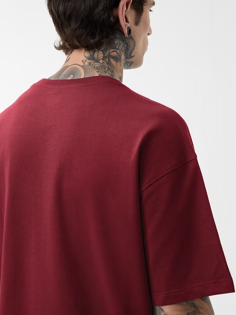 Solids Deep Red Oversized T-Shirts