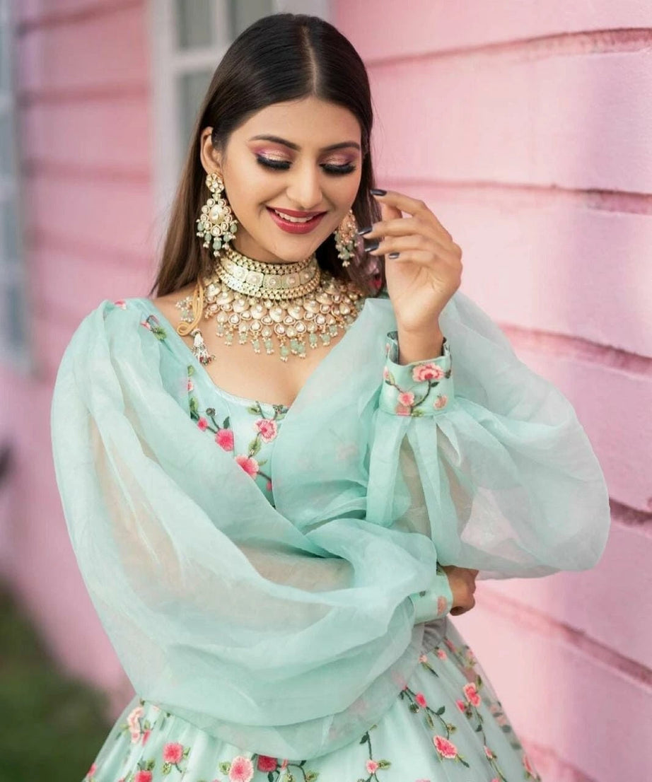 Organza Silk Indian Festival Classic Lehenga Blouse Dupatta