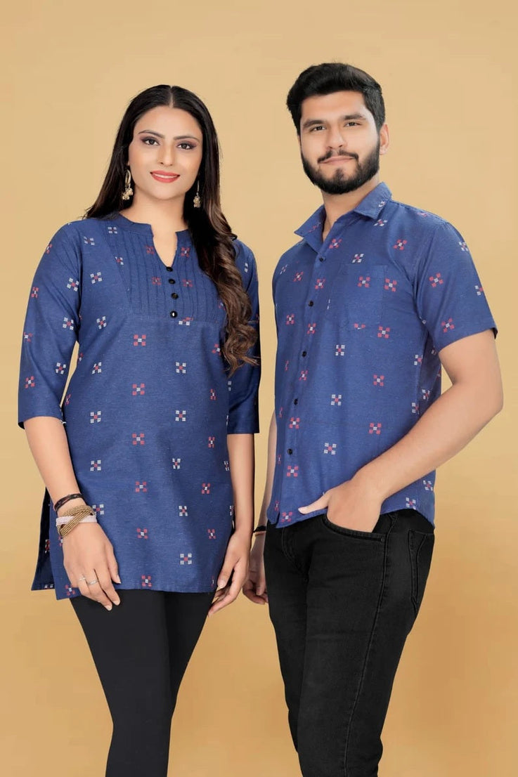 Premium Linen Cotton Fabric  Tunic Top & Short Kurta Set