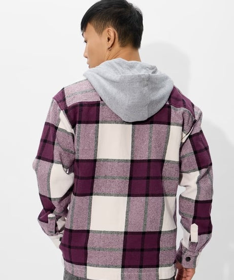 Plaid Hooded Shacket Mauve Mist Men Shackets