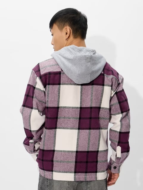 Plaid Hooded Shacket Mauve Mist Men Shackets
