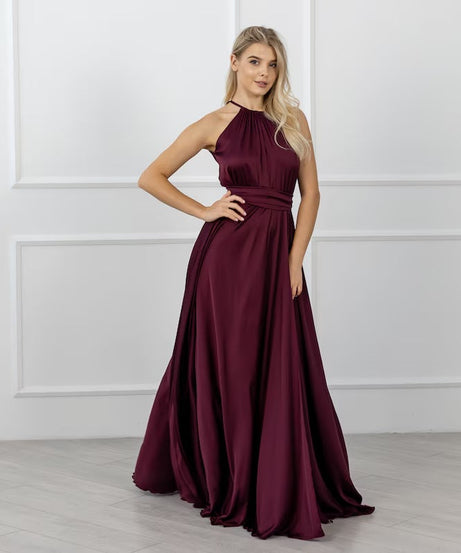 Formal Long Satin Gown for Women – Wrap Style Evening Dress