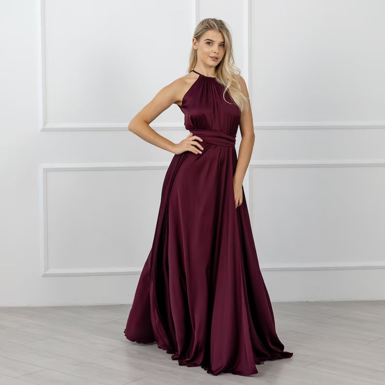 Formal Long Satin Gown for Women – Wrap Style Evening Dress