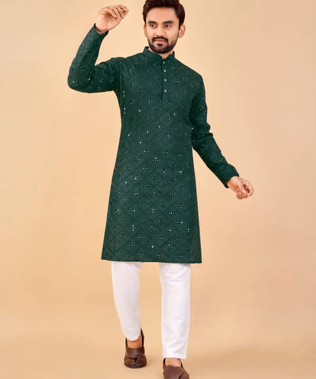 Embroidery Mirror Work Men's Kurta Pajama Set